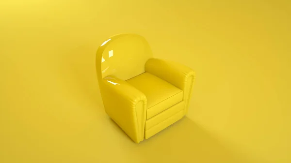 黄色皮革扶手椅隔离在黄色背景上 3D说明 — 图库照片