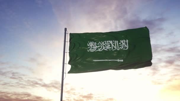 Saudiarabiens flagga vinkar i vinden i 4K slow motion 60fps — Stockvideo