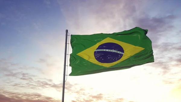 Bandeira Brasil Acenando Vento Ilustração — Fotografia de Stock