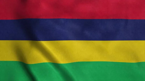毛里求斯国旗在风中飘扬 毛里求斯的国旗 3D说明 — 图库照片