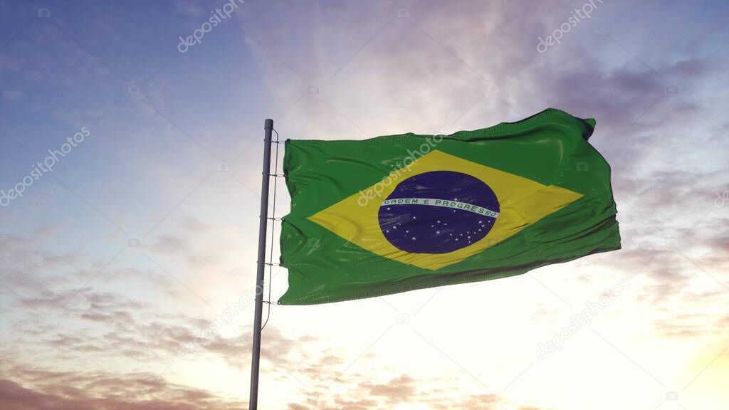 Flag of Brazil waving in the wind. 3d illustration.