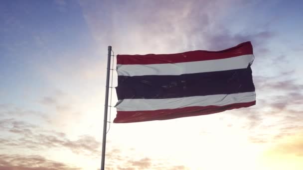 The national flag of Thailand waving in the wind, dramatic sky background. 4K — Stock Video