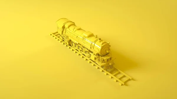 Locomotiva a vapor Trem isolado em fundo amarelo. ilustração 3d — Fotografia de Stock