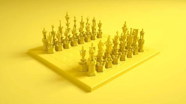 Шахматная Доска Фигуры Изолированы Желтом Фоне Иллюстрация — стоковое фото
