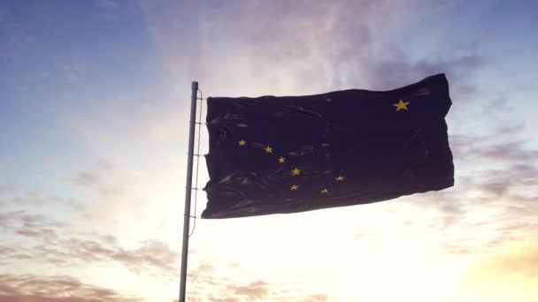 Die Flagge Alaskas weht im Wind. Dramatischer Himmelshintergrund. 4K — Stockvideo