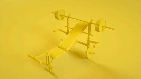 Weight bench for chest flat on yellow background. 3d rendering.