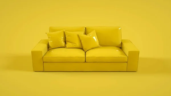 Sofá Moderno Aislado Sobre Fondo Amarillo Renderizado —  Fotos de Stock