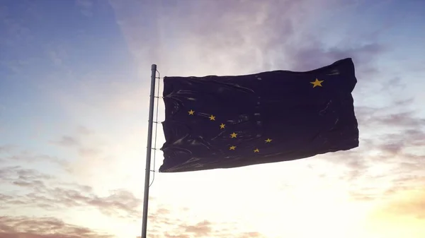 Bandiera Stato Dell Alaska Che Sventola Nel Vento Sullo Sfondo — Foto Stock