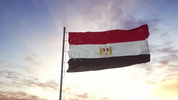 Египетский Флаг Размахивающий Ветру Драматический Небесный Фон Иллюстрация — стоковое фото