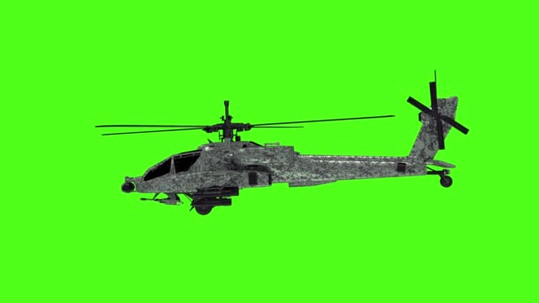 Askeri helikopter uçuş animasyonu. Yeşil ekran 4k görüntü — Stok video