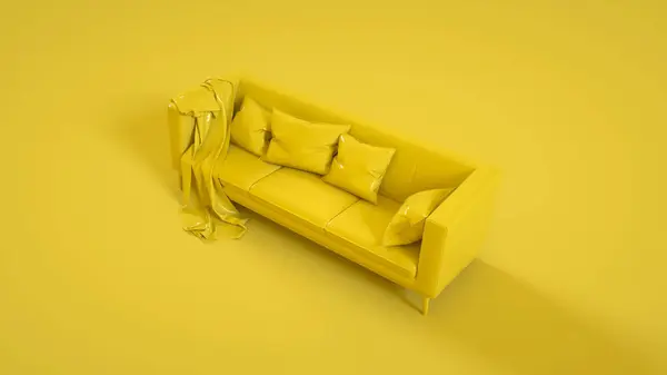 Stylish sofa isolated on yellow background. 3d illustration