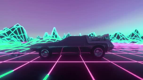 Retro-futuristic 80s style sci-Fi car background. Seamless loop 3D video animation — Stock Video