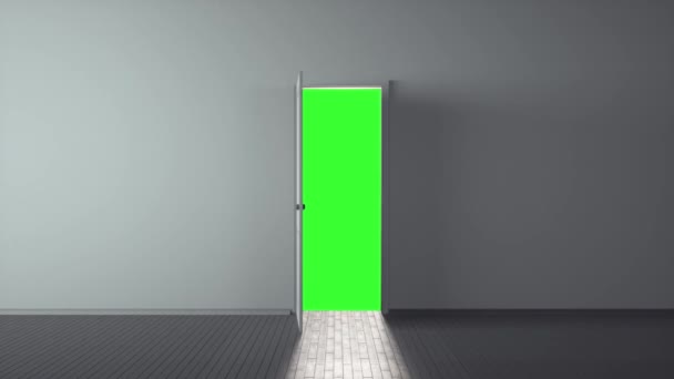Белый классический дизайн двери с зеленым экраном, хромированный ключ — стоковое видео
