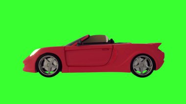 Yeşil ekranda üstü açık kırmızı spor araba. 3d illüstrasyon