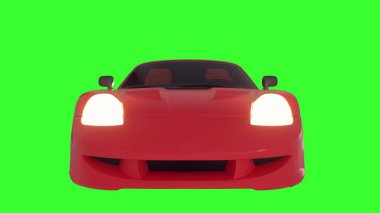 Yeşil ekranda üstü açık kırmızı spor araba. 3d illüstrasyon