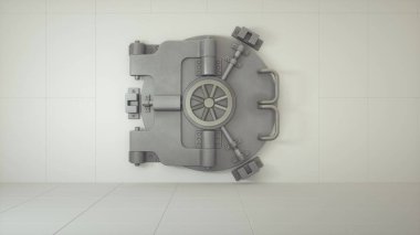 Beyaz arka plandaki bir banka kasasının ön görüntüsü. 3d illüstrasyon.