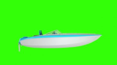Yeşil ekranda tekne animasyonu. Motorlu tekne dalgaların üzerinden geçiyor, 4K