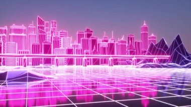 Gelecekçi dijital akıllı şehir animasyonu. İş ve teknoloji konsepti 4K
