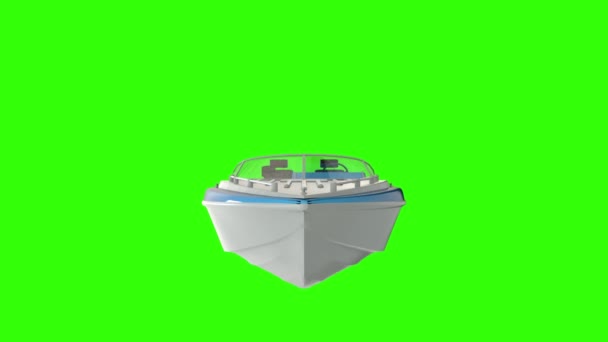 Κινούμενα σχέδια σε πράσινη οθόνη. Μηχανοκίνητο σκάφος που πλέει πάνω από κύματα, 4K — Αρχείο Βίντεο