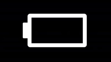 Siyah arkaplanda pil simgesi animasyonu. Alkalin batarya şarj göstergesi simgesi, seviye pil enerjisi. 4K