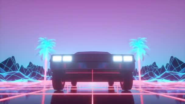 Fondo de coche de ciencia ficción estilo años 80 retro-futurista. animación de vídeo en 3D de bucle sin costura — Vídeos de Stock
