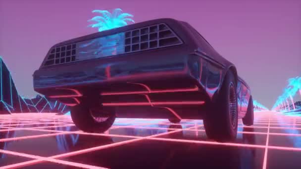 Retro car of the future, retrowave style back to the 1980s — Stock Video