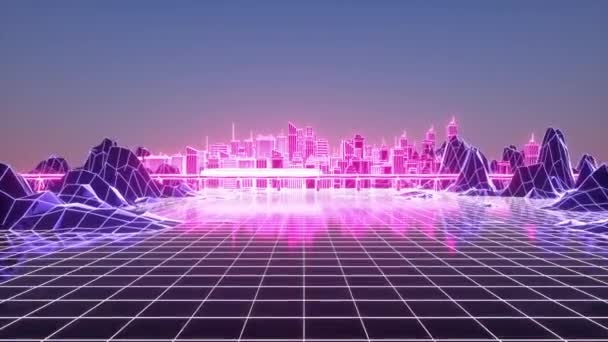 Cidade digital. Futurista neon arranha-céus fundo. Conceito de negócio e tecnologia — Vídeo de Stock