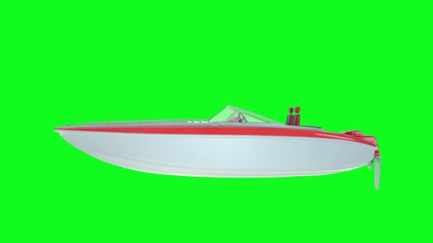 Animace lodi na zelené obrazovce. Motorový člun plachtění přes vlny, 4K — Stock video