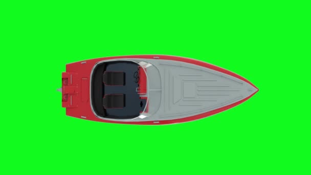 Κινούμενα σχέδια σε πράσινη οθόνη. Μηχανοκίνητο σκάφος που πλέει πάνω από κύματα, 4K — Αρχείο Βίντεο