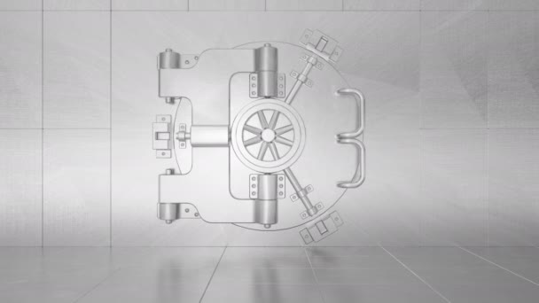 Abrindo um cofre redondo do banco da porta do cofre, caixa de depósito em uma chave do chroma — Vídeo de Stock