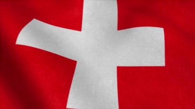 Rüzgarda dalgalanan İsviçre bayrağı. 4K