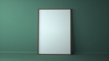 Açık yeşil duvardaki boş fotoğraf çerçevesi. 3d oluşturma