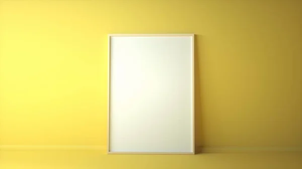 Picture frame on yellow background. Mockup with copyspace. 3d rendering