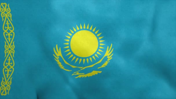 Bandera de la República de Kazajstán ondeando en el viento. Lazo sin costura — Vídeo de stock