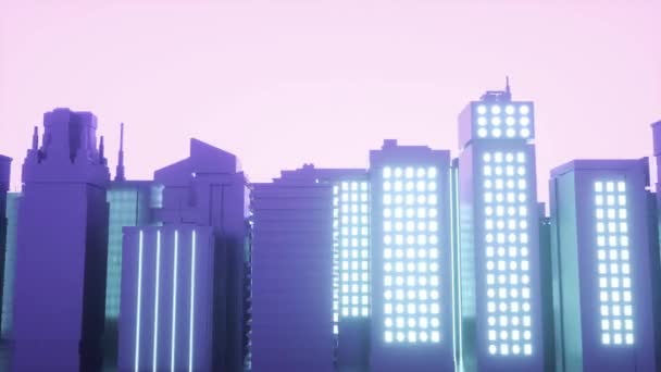 未来的霓虹灯城市背景。网络朋克城市景观的无缝循环。用于音乐视频的VJ合成波循环3D动画 — 图库视频影像