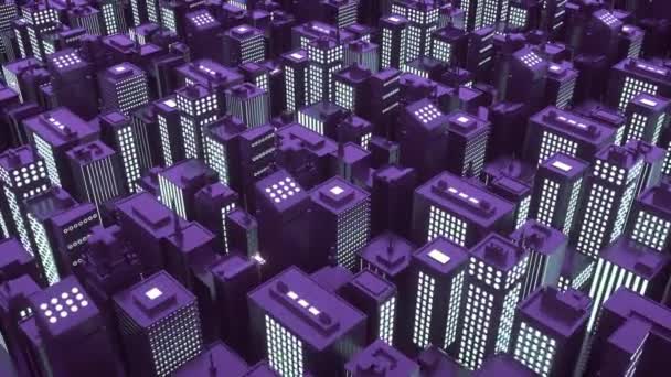 Cidade futurista isométrica com arranha-céus. VJ synthwave looping 3d fundo — Vídeo de Stock