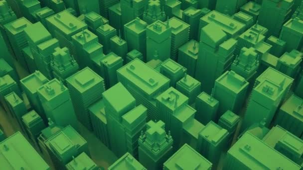 Futurista cidade verde com arranha-céus. Câmera se move através da cidade isométrica abstrata. Fundo loop sem costura, 4K — Vídeo de Stock