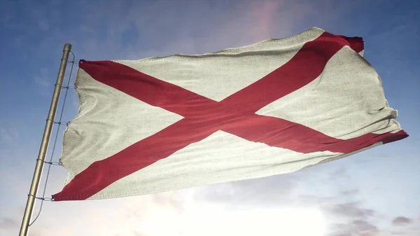 Bandera Grunge del Estado de Alabama. Bandera sucia de Alabama con textura de tela altamente detallada. ilustración 3d — Foto de Stock