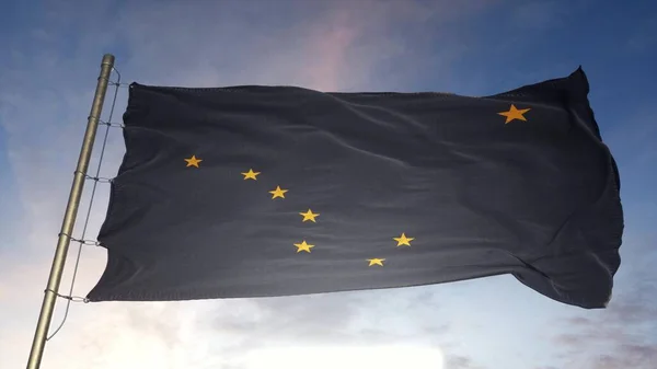 Alaska State grunge bayrağı. Alaska kirli bayrağı, oldukça detaylı kumaş dokusuyla. 3d illüstrasyon — Stok fotoğraf