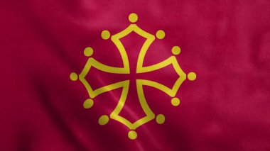 Midi Pyrenees bölgesi bayrak sallıyor. Gerçekçi 3d resimleme arkaplanı