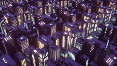 Gökdelenleri olan Isometric fütürist şehir, 3 boyutlu illüstrasyon