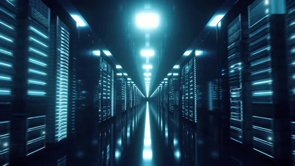 Serverové regály v moderním datovém centru. Koncept cloudové technologie. 3D ilustrace — Stock fotografie