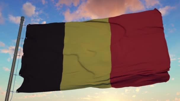 Флаг Бельгии развевается на ветру. 4K — стоковое видео