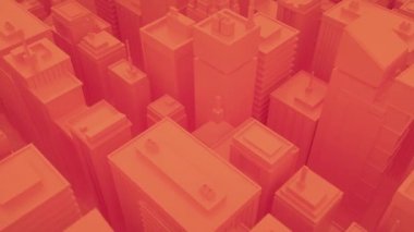 Gökdelenleri olan soyut bir şehir. Kamera soyut izometrik şehirde hareket ediyor. Kusursuz döngü arkaplanı