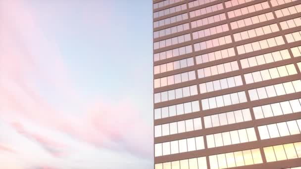 Ventanas del edificio de oficinas y vista aérea del edificio de rascacielos. Hermosa fachada abstracta rascacielos movimiento lazo sin costuras con reflejos del cielo — Vídeo de stock