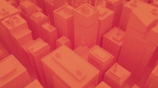 Abstract city with skyscrapers. Camera moves through abstract isometric city. Seamless loop background — Stock Video