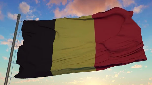 벨기에 국기가 바람에 펄럭이고 렌더링 — 스톡 사진