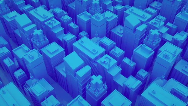 高層ビルのある未来的な青の街 抽象的な等方都市 3Dレンダリング — ストック写真