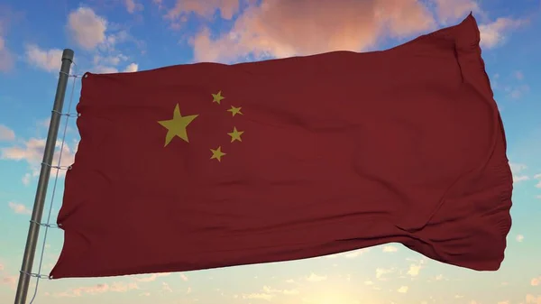 Размахивая Красным Флагом Китая Трепещущего Ветру Рендеринг — стоковое фото