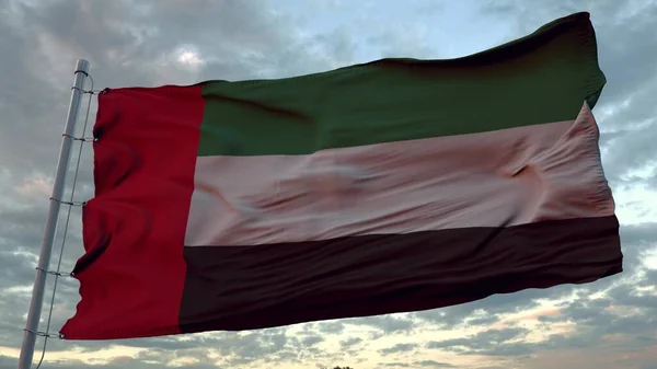 Bandera Los Emiratos Árabes Unidos Ondeando Viento Contra Cielo Profundo —  Fotos de Stock